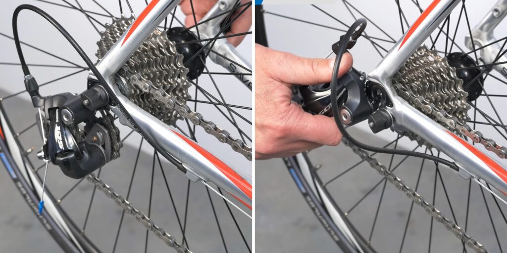 Як заклеїти камеру велосипеда: підніміть задній перемикач і витягніть колесо